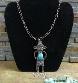 #1 Rare Jeune Navajo Kachina Turquoise Collier Sterling Squash Blossom Old Pawn