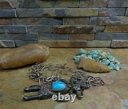#1 Rare Jeune Navajo Kachina Turquoise Collier Sterling Squash Blossom Old Pawn