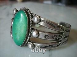 1920's Navajo Cerrillos Turquoise Ingot Bracelet En Argent Cuff Early Peshlaki Era