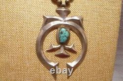 1940 Premier Navajo Tufa Cast Naja Pendentif Morenci Turquoise Sur Perles D'argent