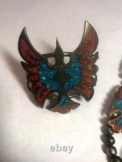 1977 Tommy Singer Très Tôt Chip Inlay Turquoise Et Coral Rouge Thunderbird Ne