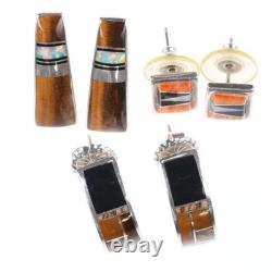 3 pr Marie Tsosie Navajo et autres boucles d'oreilles en argent sterling avec incrustation de plusieurs pierres