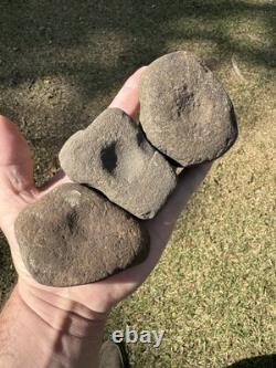 3 très beaux outils en pierre dure de meulage de noix du Mississippi du Nord