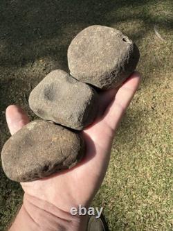 3 très beaux outils en pierre dure de meulage de noix du Mississippi du Nord