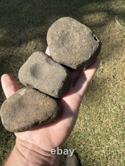 3 très beaux outils en pierre dure de meulage de noix du Mississippi du Nord