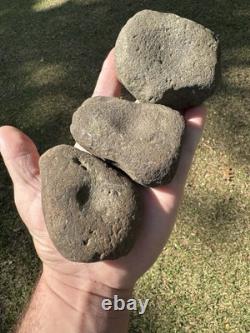 3 très beaux outils en pierre dure de meulage de noix du Mississippi du Nord