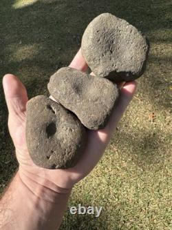 3 très beaux outils en pierre dure de meulage de noix du Mississippi du Nord