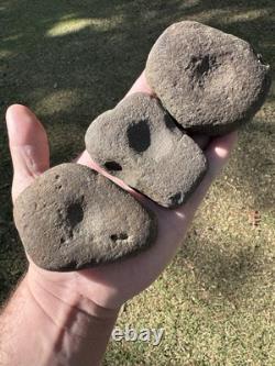 3 très beaux outils en pierre dure de meulage de noix du Mississippi du Nord
