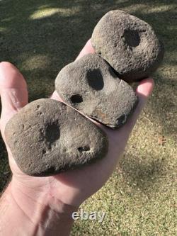 3 très beaux outils en pierre dure de meulage de noix du Mississippi du Nord