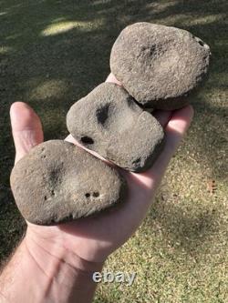 3 très beaux outils en pierre dure de meulage de noix du Mississippi du Nord
