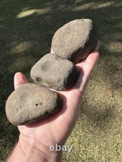 3 très beaux outils en pierre dure de meulage de noix du Mississippi du Nord