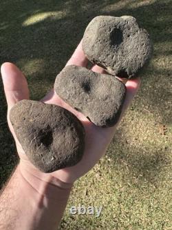 3 très beaux outils en pierre dure de meulage de noix du Mississippi du Nord