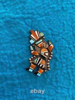 Amérindien Vintage Précoce Zuni Parfaitement Incrusté en Argent Sterling Rainbowman