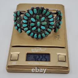Ancien Bracelet Manchette Cluster en Argent Sterling Turquoise Point Petite Tôt 6.5