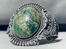 Ancien Bracelet en Argent Sterling Turquoise Verte Navajo de Collection Précoce