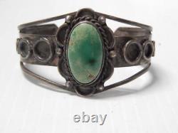 Ancien Vintage Navajo Indien Sterling Argent Bracelet Turquoise Early Exampl