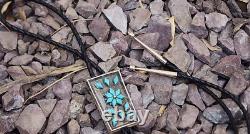 Ancien bijou de gage, bolo en argent sterling avec turquoise Zuni antique