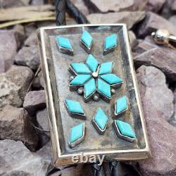 Ancien bijou de gage, bolo en argent sterling avec turquoise Zuni antique