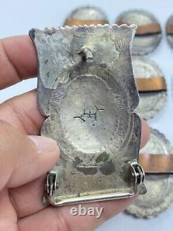Ancien bijou de peuple amérindien en argent sterling. Ceinture de concho coulée dans le sable. Signée.