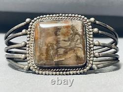 Ancien bracelet en argent sterling Navajo, en agate boueuse, de style vintage