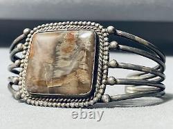 Ancien bracelet en argent sterling Navajo, en agate boueuse, de style vintage