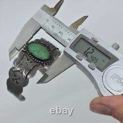 Ancien bracelet jonc en argent sterling avec turquoise verte de l'époque Fred Harvey et amérindien