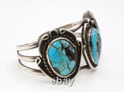 Ancien bracelet jonc en argent sterling navajo avec turquoise à matrice noire