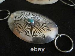 Ancien collier/ceinture concho en argent sterling Navajos avec turquoise OLD KINGMAN