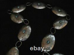 Ancien collier/ceinture concho en argent sterling Navajos avec turquoise OLD KINGMAN