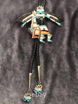 Ancien danseur d'aigle Zuni vintage des années 50-60 avec incrustation de turquoise et coquillage, non signé