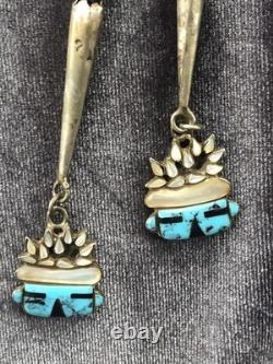 Ancien danseur d'aigle Zuni vintage des années 50-60 avec incrustation de turquoise et coquillage, non signé