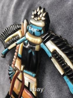 Ancien danseur d'aigle Zuni vintage des années 50-60 avec incrustation de turquoise et coquillage, non signé