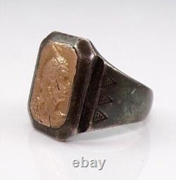 Ancienne bague de motard en argent sterling et or 14 carats pour homme amérindien de taille 11 LMJ2