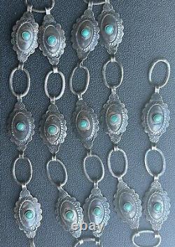 Ancienne ceinture/collier Concho Navajo en argent sterling et turquoise de collection précoce.