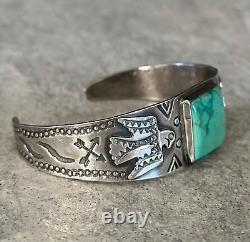 Ancienne époque de Fred Harvey: Bracelet en argent sterling et turquoise Navajo Thunderbird