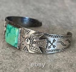 Ancienne époque de Fred Harvey: Bracelet en argent sterling et turquoise Navajo Thunderbird