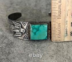 Ancienne époque de Fred Harvey: Bracelet en argent sterling et turquoise Navajo Thunderbird