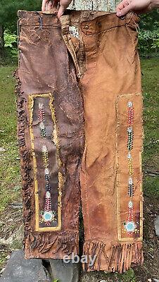 Antique 19th Early 20th C. Wild West Show / Pantalon De Veste Américain Autochtone Mohawk