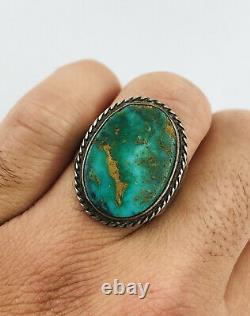 Antique Au Royaume-uni Royston Vert Turquoise Navajo Sterling Silver Stamped Ring