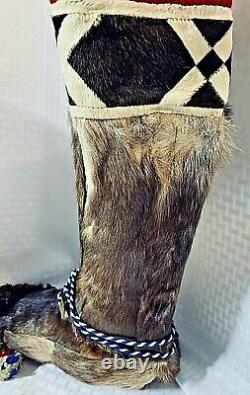 Antique Early Native American Indian Eskimo Boots Handmade Leather Fur Mukluks