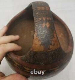 Antique Early South West Native American Indian Navire De Poterie Précolombienne