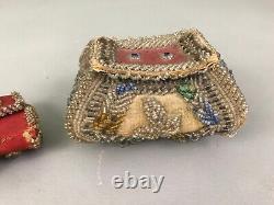 Antique First Amérindian Indian Great Lakes Perladed Box And Purse