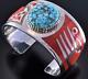 Argent & Corail Navajo Inlay Bear & Arrowhead Bracelet De Mike Perry 1k06e