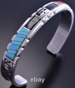 Argent & Turquoise Multistone Zuni Inlay Sunface Bracelet Par Don Dewa 8j15h
