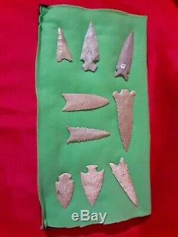Au Début Amérindien Indien Pierre Arrowhead Artefact Lot Groupe De 9