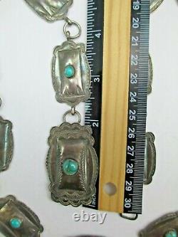 Au Début Des Années 1900, Navajo Concho Belt Collier 32.5 Turquoise Sterling Silver 181d