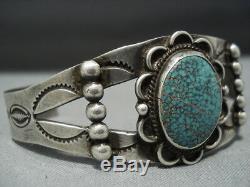 Au Début Des Années 1900 Très Rare Vintage Turquoise Navajo En Argent Sterling Bracelet Vieux