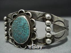 Au Début Des Années 1900 Très Rare Vintage Turquoise Navajo En Argent Sterling Bracelet Vieux