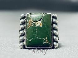 Au Début Des Années 1900, Vintage Navajo Green Turquoise Sterling Silver Ring