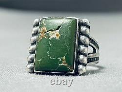 Au Début Des Années 1900, Vintage Navajo Green Turquoise Sterling Silver Ring